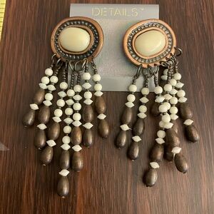 Bohemian Dangle Earrings with Cream and Brown Beads